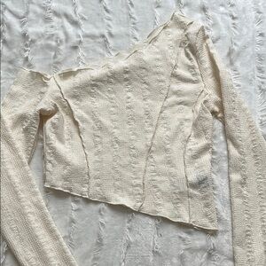 Chic Cream Textured Asymmetrical Top